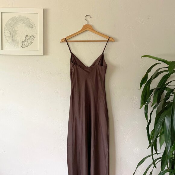 NWT LIONESS About a Girl Maxi Satin Dress in Chocolate | Size M - Picture 2 of 10